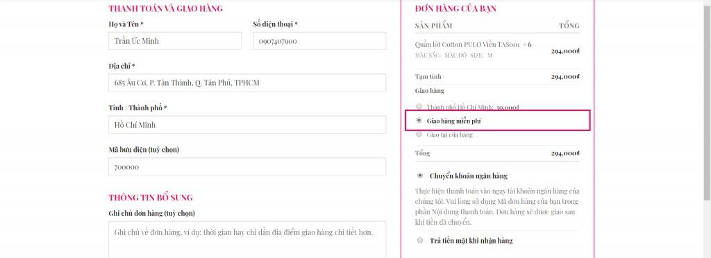 Hướng dẫn điền đầy đủ thông tin địa chỉ giao hàng mua đồ lót online